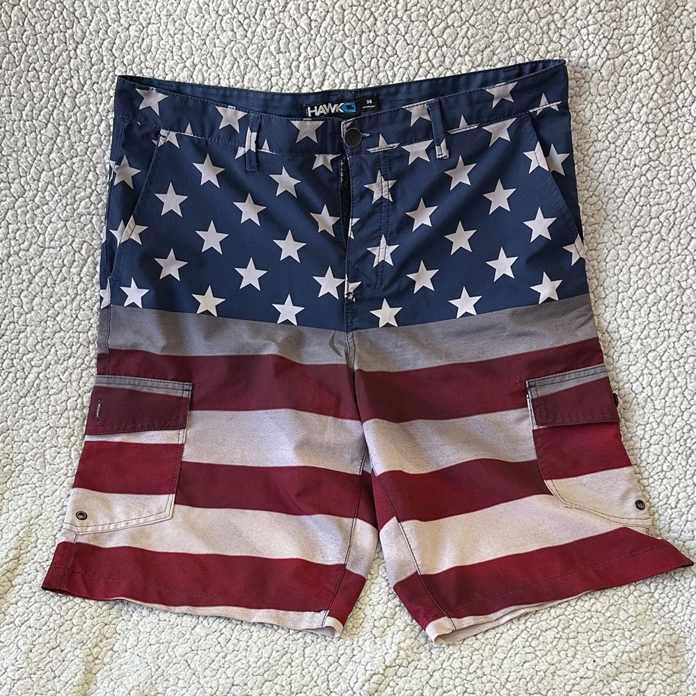 Tony Hawk American Flag Swim Board Shorts - Red, White, Blue